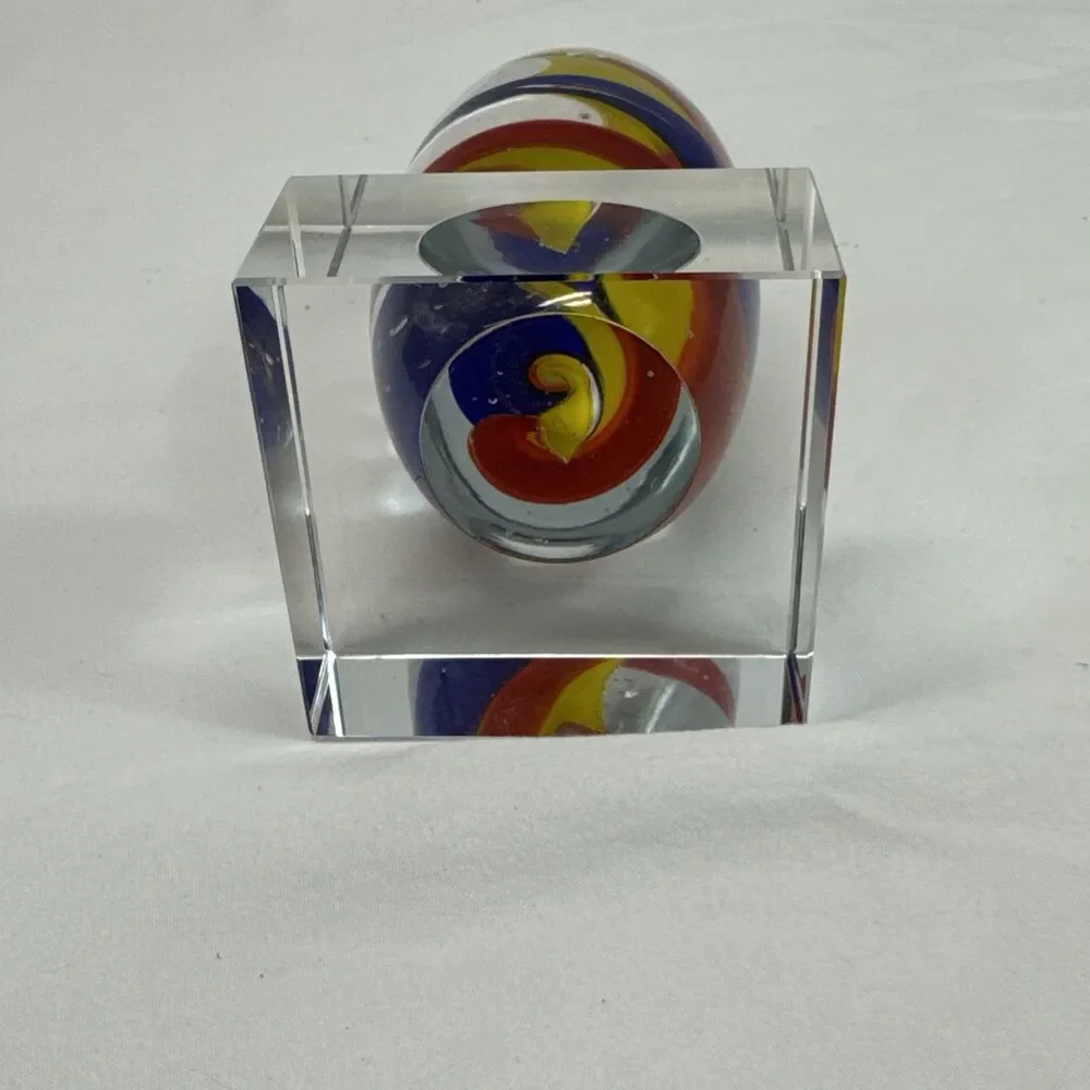 Color Spiral Art Glass Paperweight Award Desk Decor Hand Blown Glass Art